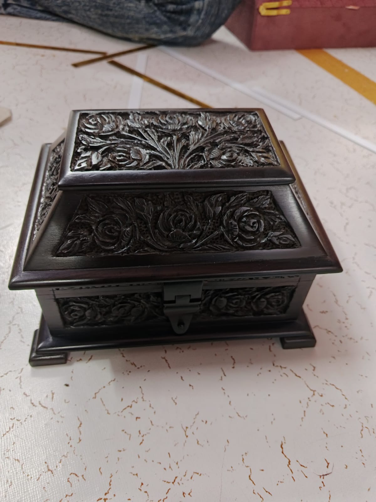 Ebony Rose Carved Jewellery Box